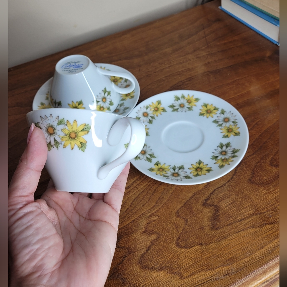 Vtg Noritake Cookin Serve China Daisy Pattern (Marguerite) 2 tea cups & saucers - Picture 6 of 9